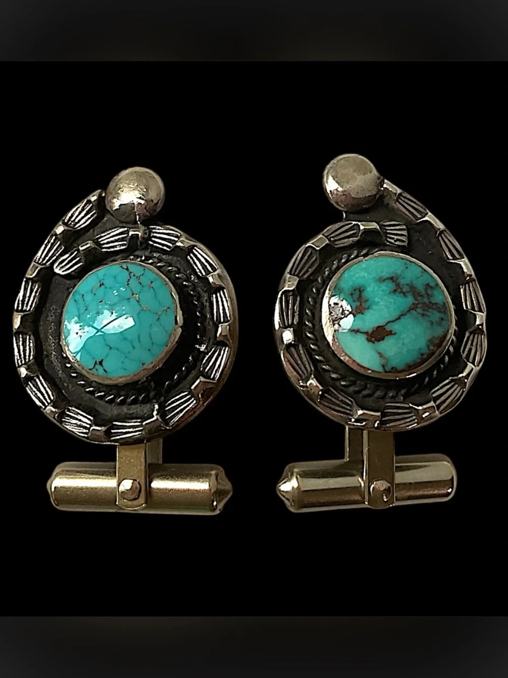 Vintage Sterling Turquoise Native American CuffLinks